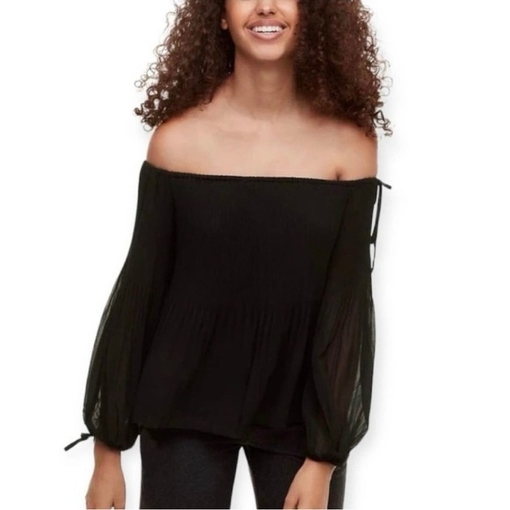 Aritzia Wilfred Black Talence Chiffon Off The Shoulder Blouse Size Small